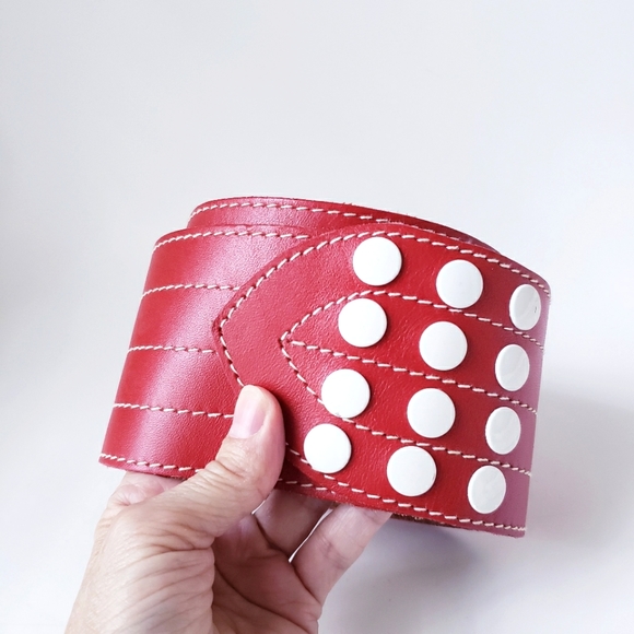 Vintage Red Leather Wide Belt